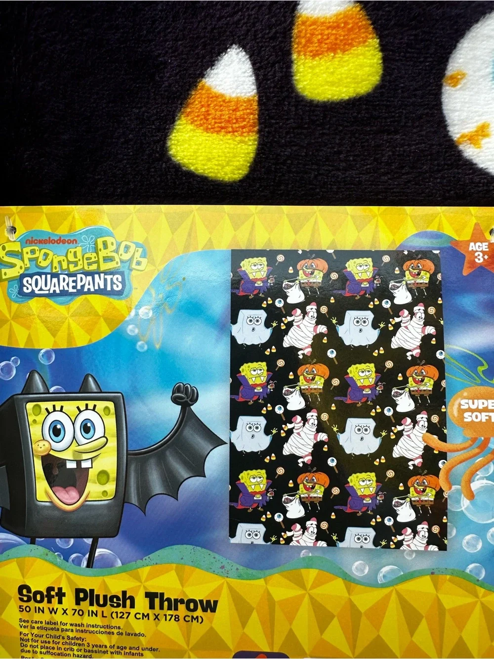 SpongeBob in Costumes - Black Halloween Plush Throw Blanket NWT